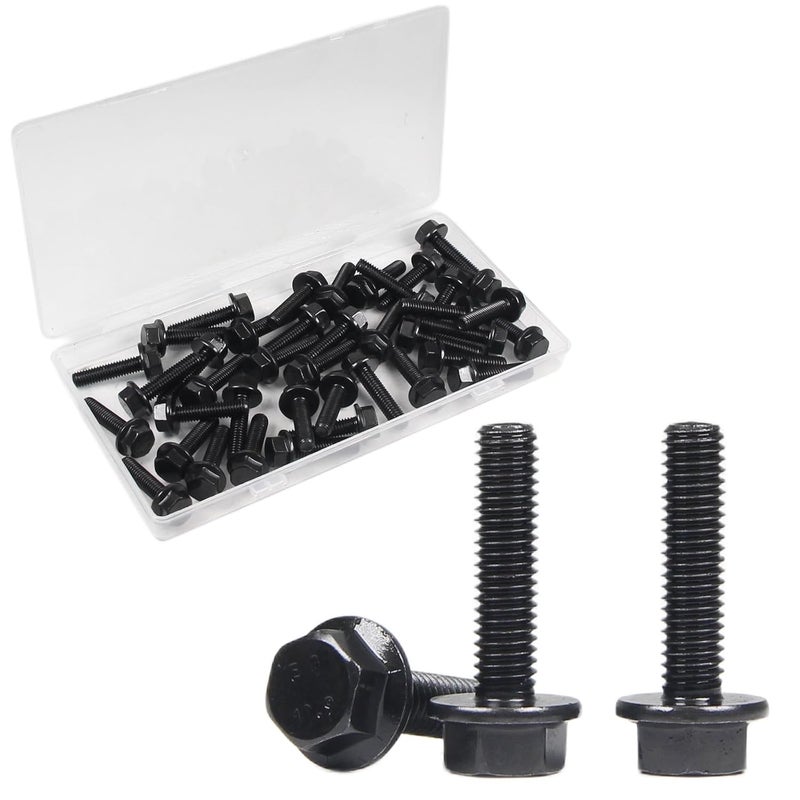 Yinpecly M6-1.0 x 25mm Flanged Hex Head Bolts Flange Hexagon Screws, External Flange Hex Drive Screws,Class 10.9 Black Finish,Alloy Steel, Fully Threaded, 40 PCS - Image 1